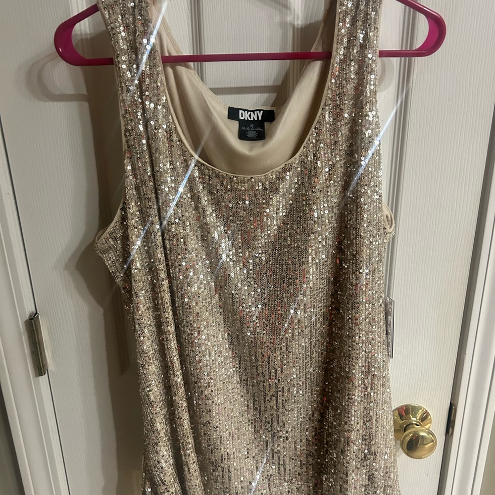 DKNY Sparkling Sequin Top in Cream and Gold